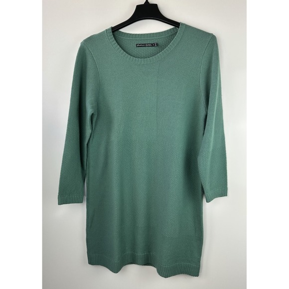 Gudrun Sjödén Sweater Dress Medium Teal Green Knit Tunic Knee Length Cotton Wool - Picture 2 of 10